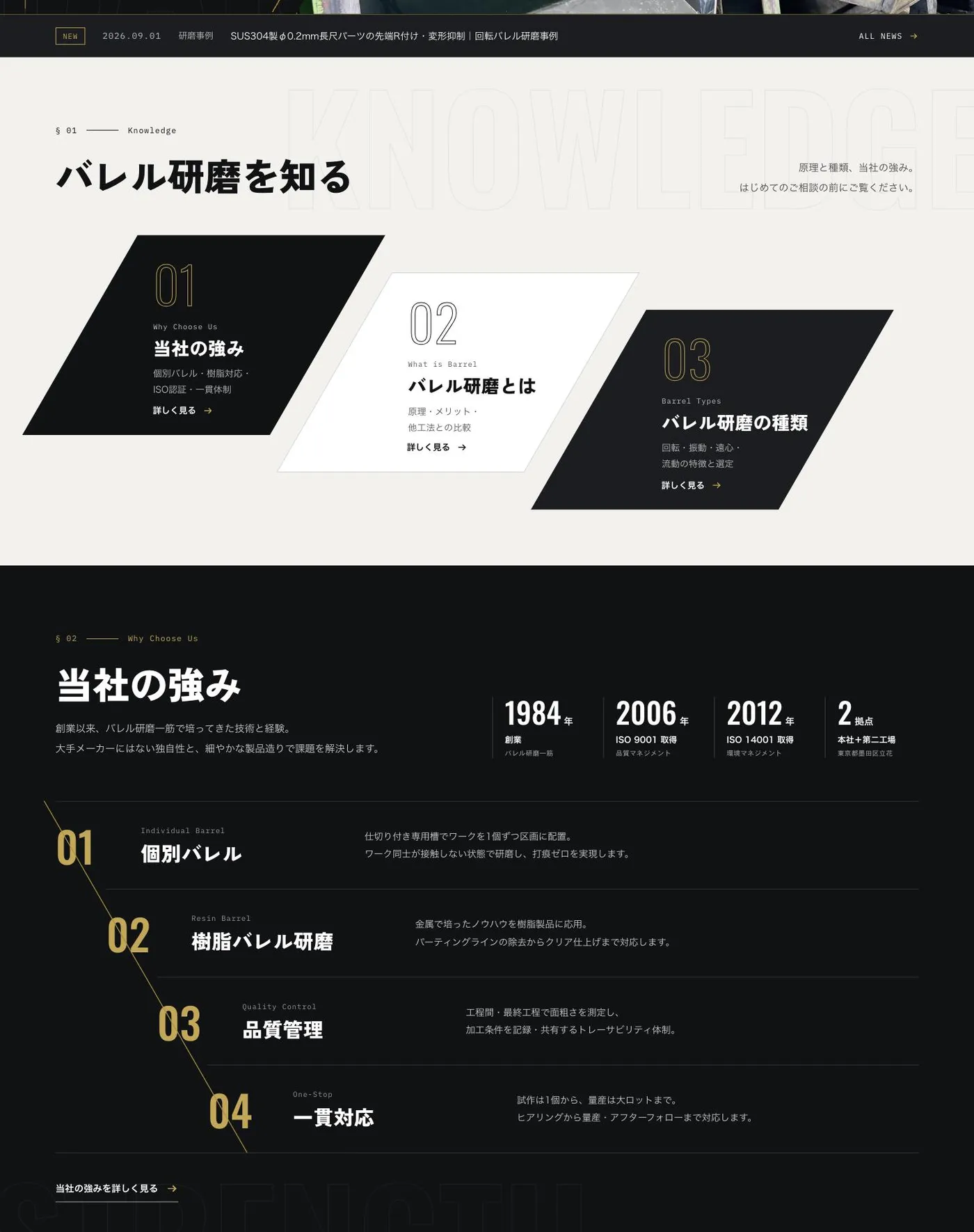 株式会社早川研磨工業 様 リニューアル後のトップページ — バレル研磨を知る・当社の強み